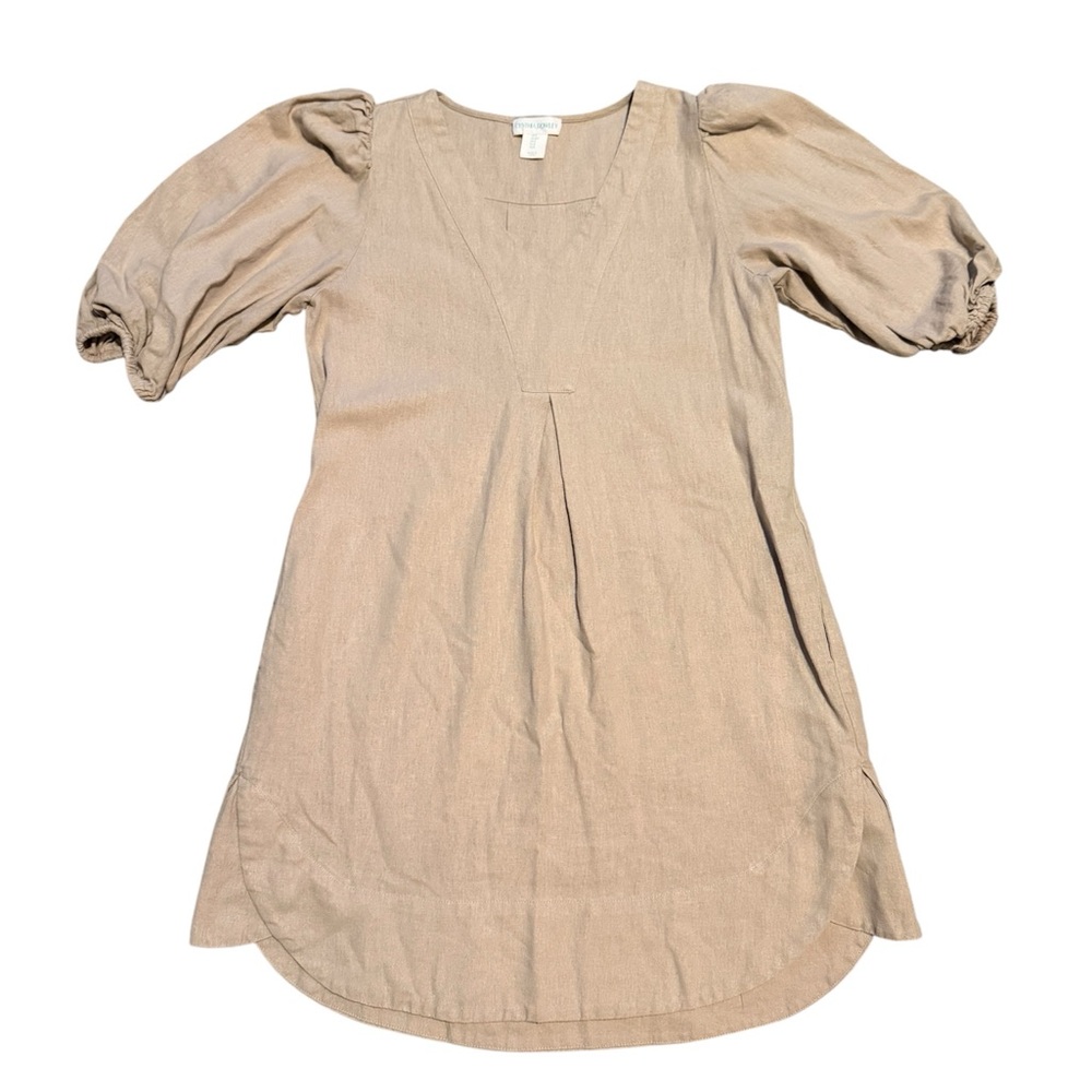 Cynthia Rowley Beige Linen Blend Puff Sleeve Dress with Pockets Size Small